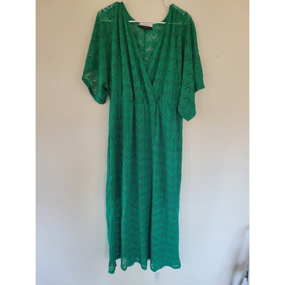 Eloquii Elements Green Lace Midi‎ Dress Plus Size 14/16 Kimono Sleeve #P2